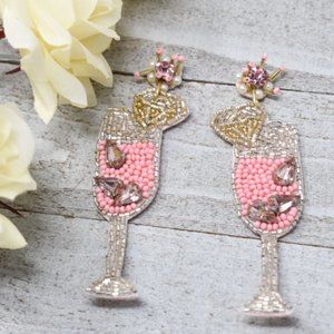 3" L Seed Bead Pink Champagne Flute Dangle Earring